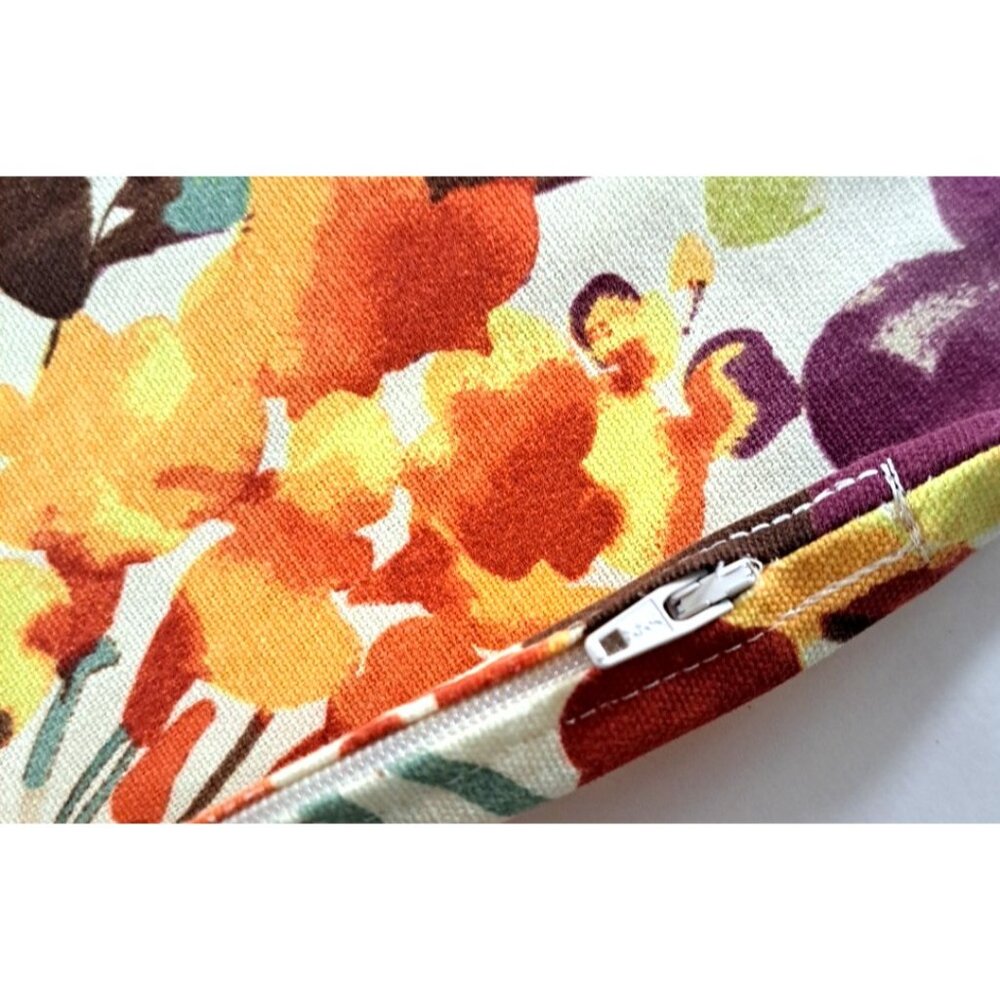 Square Throw Pillow Cover Case Purple Orange Floral Watercolor Zip Closure 16.5" - Picture 3 of 3